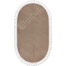 Diji Dekor Halı Cool Kahverengi Sahra Desenli Saçaklı Oval Kesme Yolluk Kilim Salon Halısı Modelleri