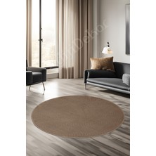 Dijidekor Halı Cool Kahverengi Sahra Desenli Saçaksız Yuvarlak Yolluk Kilim Salon Halısı Modelleri