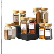 12'li Baharat Kavanozu Bambu Kapaklı Kavanoz Serpme Başlıklı Çeyizlik Baharatlık Türkçe Etiketli