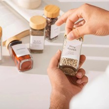 12'li Baharat Kavanozu Bambu Kapaklı Kavanoz Serpme Başlıklı Çeyizlik Baharatlık Türkçe Etiketli