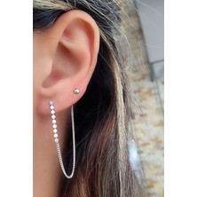 Ose Shop Çift Deliğe Takılan Trend 925 Ayar Gümüş Zincir Küpe