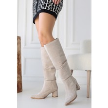 7erbilden Pitay Bej Süet Topuklu Çizme