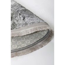 Diji Dekor Halı Antrasit  Yıkanabilir Saçaklı Yuvarlak Delüxe Yolluk Kilim Salon Halısı Modeli