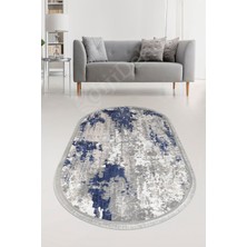 Diji Dekor Halı Lacivert  Saçaklı Oval Delüxe Kesme Yolluk Kilim Salon Halısı Modelleri