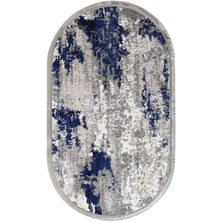 Diji Dekor Halı Lacivert  Saçaklı Oval Delüxe Kesme Yolluk Kilim Salon Halısı Modelleri
