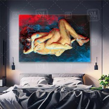 SML Tablo Birbirine Sarılan Romantik Nü Çift Aşk Love Yatay Odası Yatay Kanvas Tablo