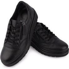 Emel Ayakkabı Yumuşak Ortopedik Hafif Taban Fermuarlı Spor Ayakkabı Siyah Kışlık 3546