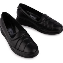 Emel Ayakkabı Rahat Ortopedik Sade  Deri Ayakkabı Siyah 1046