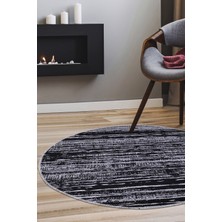 Diji Dekor Halı Siyah Gri  YM4700  Yuvarlak Kesme Ince Yolluk Kilim Salon Halısı Modelleri