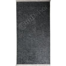 Diji Dekor Halı Antrasit  K1290 Yıkanabilir Saçaklı Kesme Ince Yolluk Kilim Salon Halısı Modeli