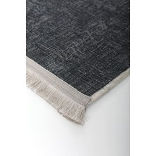 Diji Dekor Halı Antrasit  K1290 Yıkanabilir Saçaklı Kesme Ince Yolluk Kilim Salon Halısı Modeli