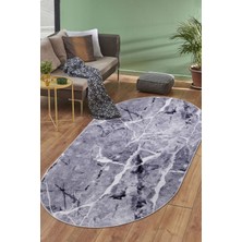 Diji Dekor Halı Gri Granit Yıkanabilir Saçaksız Oval Kesme Ince Yolluk Kilim Salon Halısı Modelleri