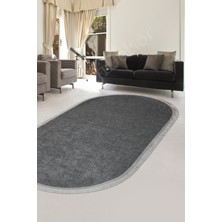 Dijidekor Halı Antrasit  K1290 Saçaklı Oval Kesme Ince Yolluk Kilim Salon Halısı Modelleri