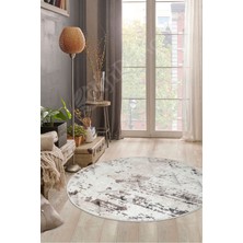 Diji Dekor Halı Bej  K1280 Yıkanabilir Yuvarlak Kesme Ince Yolluk Kilim Salon Halısı Modelleri