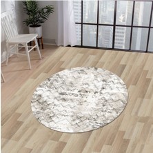 Diji Dekor Halı Bej  K1280 Yıkanabilir Yuvarlak Kesme Ince Yolluk Kilim Salon Halısı Modelleri