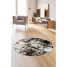 Diji Dekor Halı Siyah  K1310 Yıkanabilir Yuvarlak Kesme Ince Yolluk Kilim Salon Halısı Modelleri