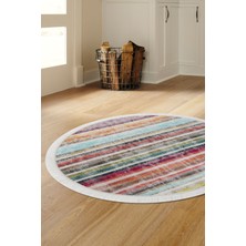 Diji Dekor Halı Multi  Yıkanabilir Saçaklı Yuvarlak Kesme Ince Yolluk Kilim Salon Halısı Modeli