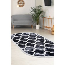 Dijidekor Halı Siyah Maça Yıkanabilir Saçaklı Oval Kesme Ince Yolluk Kilim Salon Halısı Modelleri