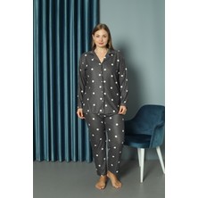 Yeni Model Düğmeli Büyük Beden Süet Kadın Pijama Takımı 13686-FÜME