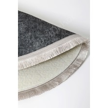 Diji Dekor Halı Antrasit  K1290 Saçaklı Oval Kesme Ince Yolluk Kilim Salon Halısı Modelleri