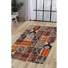 Dijidekor Halı Turuncu  K1300 Yıkanabilir Saçaksız Kesme Ince Yolluk Kilim Salon Halısı Modeli