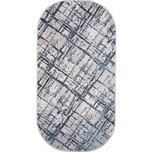 Diji Dekor Halı Mavi Trend Yıkanabilir Saçaksız Oval Kesme Ince Yolluk Kilim Salon Halısı Modelleri