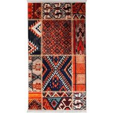 Diji Dekor Halı Turuncu  K1300 Yıkanabilir Saçaklı Kesme Ince Yolluk Kilim Salon Halısı Modeli