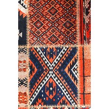 Diji Dekor Halı Turuncu  K1300 Yıkanabilir Saçaklı Kesme Ince Yolluk Kilim Salon Halısı Modeli