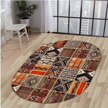 Diji Dekor Halı Turuncu  K1300 Yıkanabilir Oval Kesme Ince Yolluk Kilim Salon Halısı Modelleri