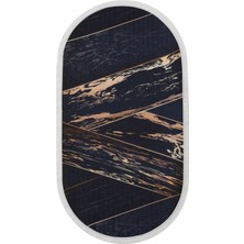Diji Dekor Halı Siyah Gold  Yıkanabilir Saçaklı Oval Kesme Ince Yolluk Kilim Salon Halısı Modeli