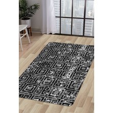 Diji Dekor Halı Siyah  K1320 Yıkanabilir Saçaksız Kesme Ince Yolluk Kilim Salon Halısı Modelleri