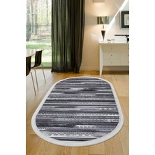 Diji Dekor Halı Gri  Köln Yıkanabilir Saçaklı Oval Kesme Ince Yolluk Kilim Salon Halısı Modeli
