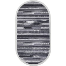 Diji Dekor Halı Gri  Köln Yıkanabilir Saçaklı Oval Kesme Ince Yolluk Kilim Salon Halısı Modeli