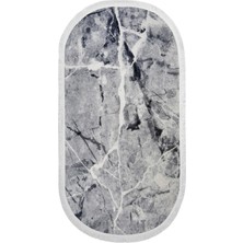 Diji Dekor Halı Gri  Granit Yıkanabilir Saçaklı Oval Kesme Ince Yolluk Kilim Salon Halısı Modeli