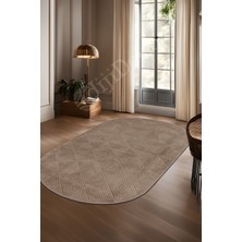 Diji Dekor Halı  Kahverengi Pramit Desenli Kaymaz Oval Kesme Yolluk Kilim Salon Halısı Modelleri