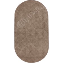Diji Dekor Halı  Kahverengi Pramit Desenli Kaymaz Oval Kesme Yolluk Kilim Salon Halısı Modelleri