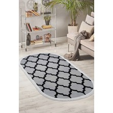 Diji Dekor Halı Gri Maça Yıkanabilir Saçaklı Oval Kesme Ince Yolluk Kilim