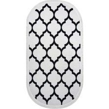 Diji Dekor Halı Beyaz Maça Yıkanabilir Saçaklı Oval Kesme Ince Yolluk Kilim