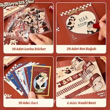Guguk Cat And Bear Temalı Hediye Kutulu Kit Defter Washi Bant Not Kağıdı Sticker Kart GGK NA004