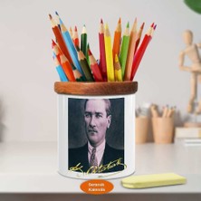Mustafa Kemal Atatürk Portre Ahşap Seramik Kalemlik - s141