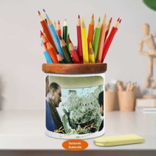 Harita Önünde Mustafa Kemal Atatürk Ahşap Seramik Kalemlik-(960)