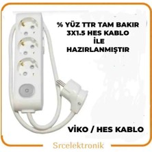 Viko Multi-Let 3'Lü Hes Kablo Anahtarlı Topraklı Çocuk Korumalı Uzatma ( 3X1.5 Hes Kablo Tam Bakır) Ttr Kablo Tseli Ho5Vv-F ( 1 Den 12 Metre Arası Ebat Çeşitleri)