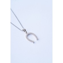 Mirey Taşlı Nal Tasarım Silver Çelik Kolye