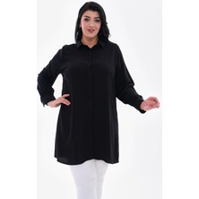 Charamela Kadın Büyük Beden Viskon Siyah Tunik Gömlek BGG50