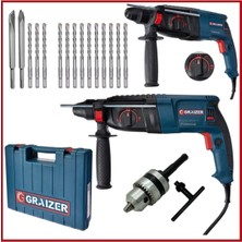 Graizer Alman G-3000 Watt 5.0 Joul Metal Dişli Hilti Darbeli Matkap + Yedek Mandren + 15 Uç Kırıcı Delici