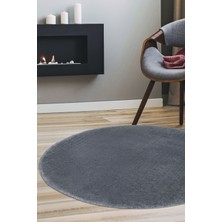 Dijidekor Peluş Halı Koyu Gri Yıkanabilir Yuvarlak Post Yolluk Kilim