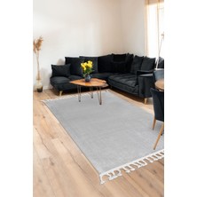 Diji Dekor Peluş Halı Açık Gri Saçaklı Post Kesme Yolluk Kilim