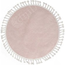 Diji Dekor Peluş Halı Pembe Saçaklı Yuvarlak Kesme Post Yolluk Kilim
