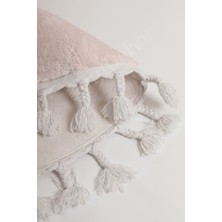 Diji Dekor Peluş Halı Pembe Saçaklı Yuvarlak Kesme Post Yolluk Kilim