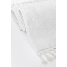 Diji Dekor Peluş Halı Beyaz Düz Desenli Saçaklı Kesme Post Yolluk Kilim
